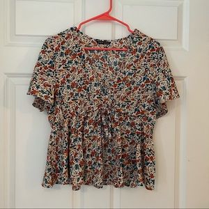 Cream Floral Ruffle Top